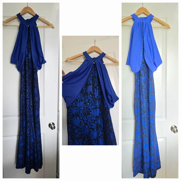 Elegant Blue Lace Halter Dress - Picture 2 of 2